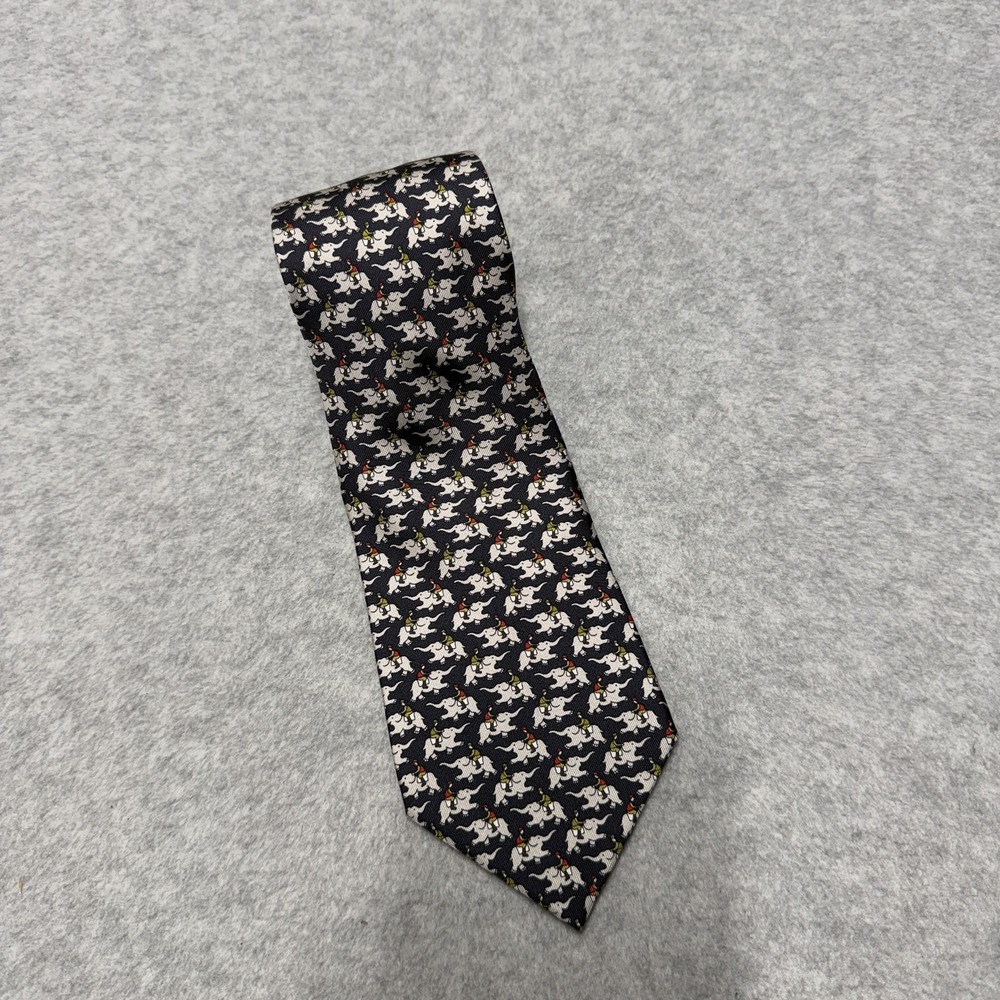 Hermes Tie Mens One Size Blue Silk Elephant Pattern Necktie Made In France